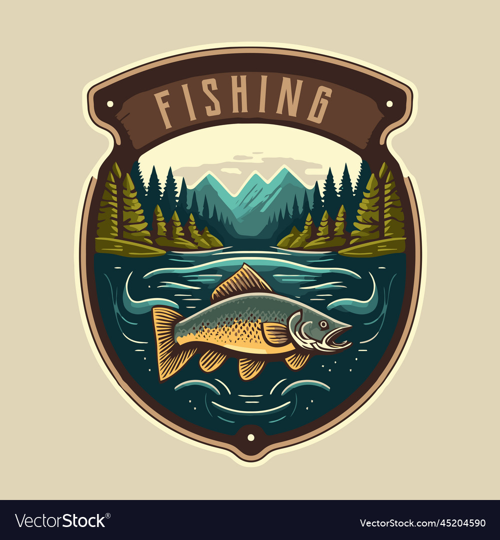 Fishing fish in the water logo icon template Vector Image