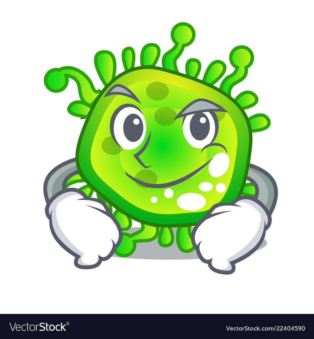 Smirking cartoon microba virus bacteria in body