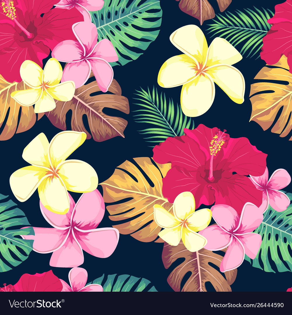 Tropical seamless pattern with exotic palm leaves