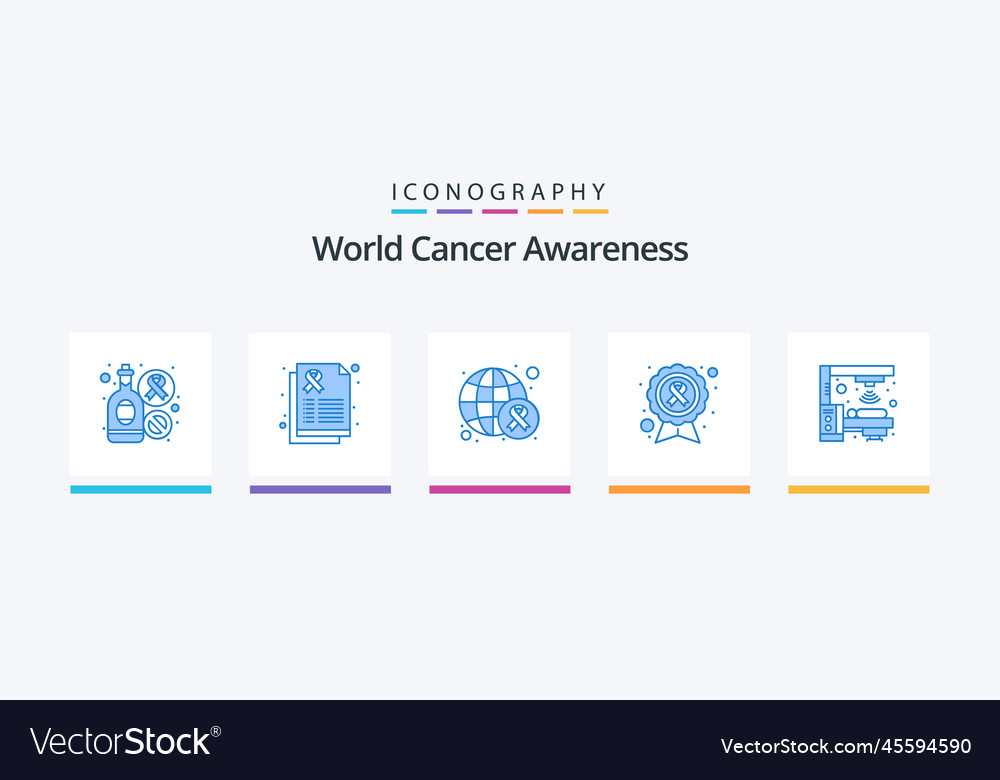 World cancer awareness blue 5 icon pack including