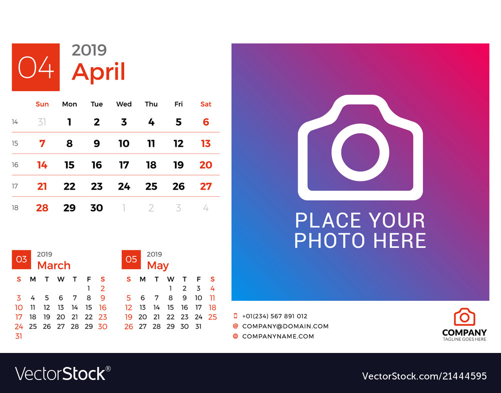 Calendar for april 2019 design print template