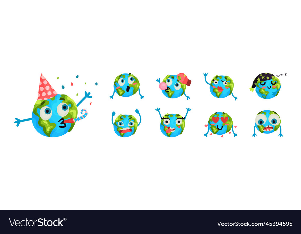 Funny planet earth with face expression and arms Vector Image