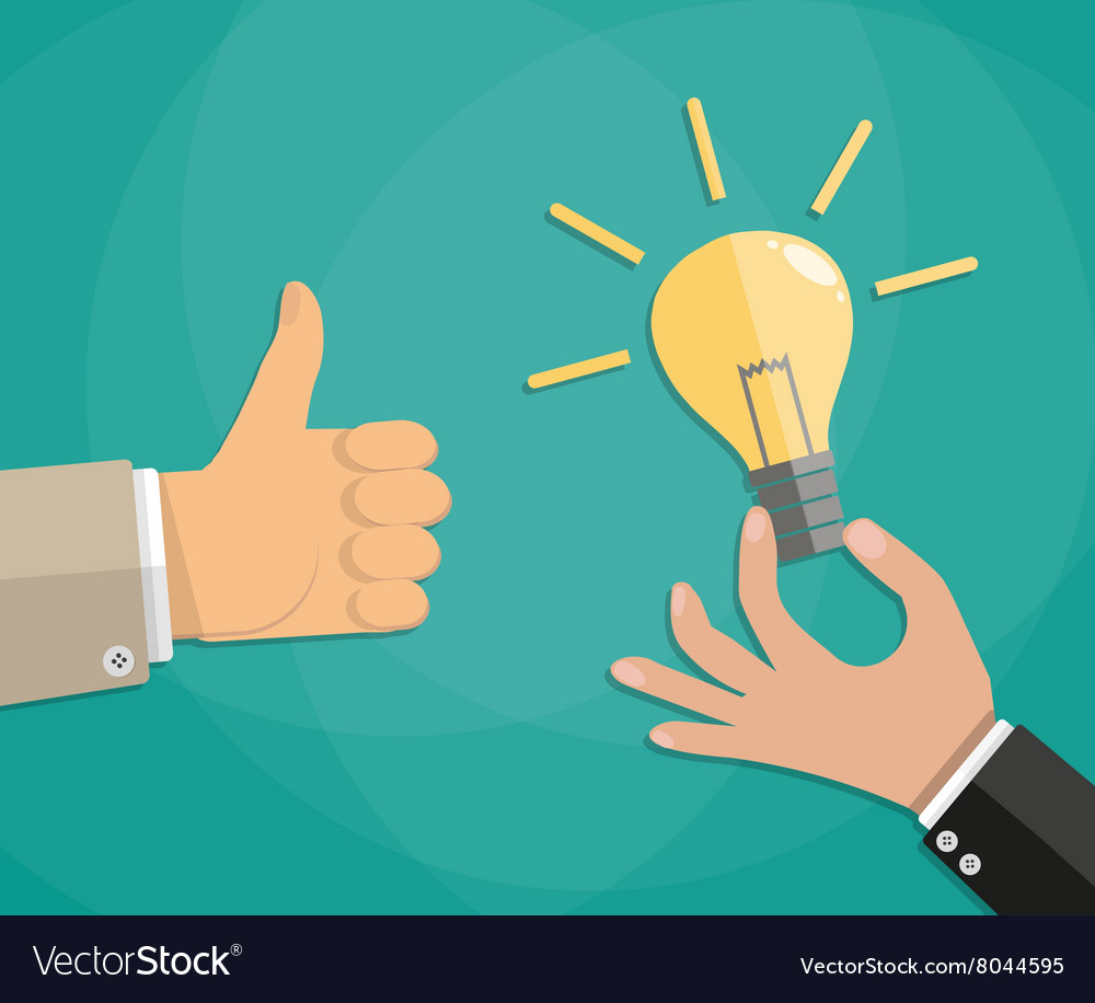 Hand thumb up with bulb light