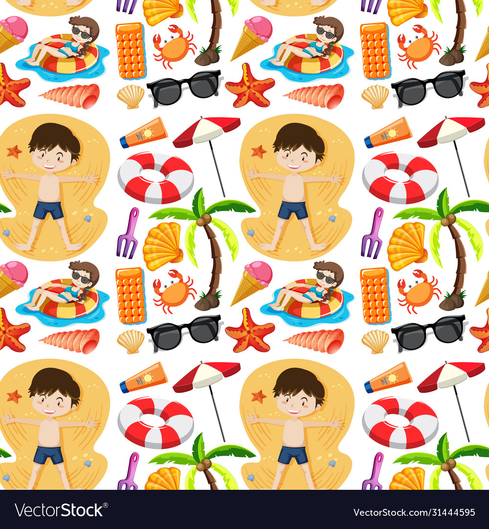 Seamless summer beach icon and kids cartoon