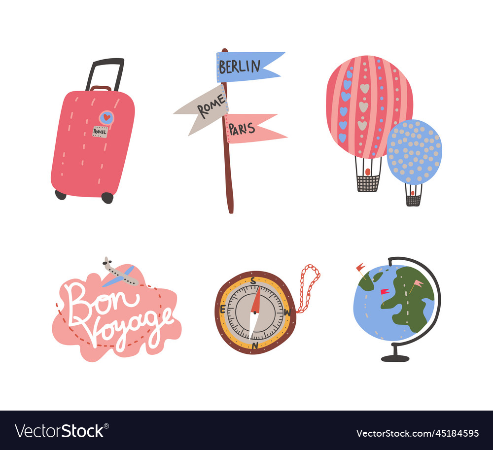 Travel and tourism symbols with suitcase globe Vector Image