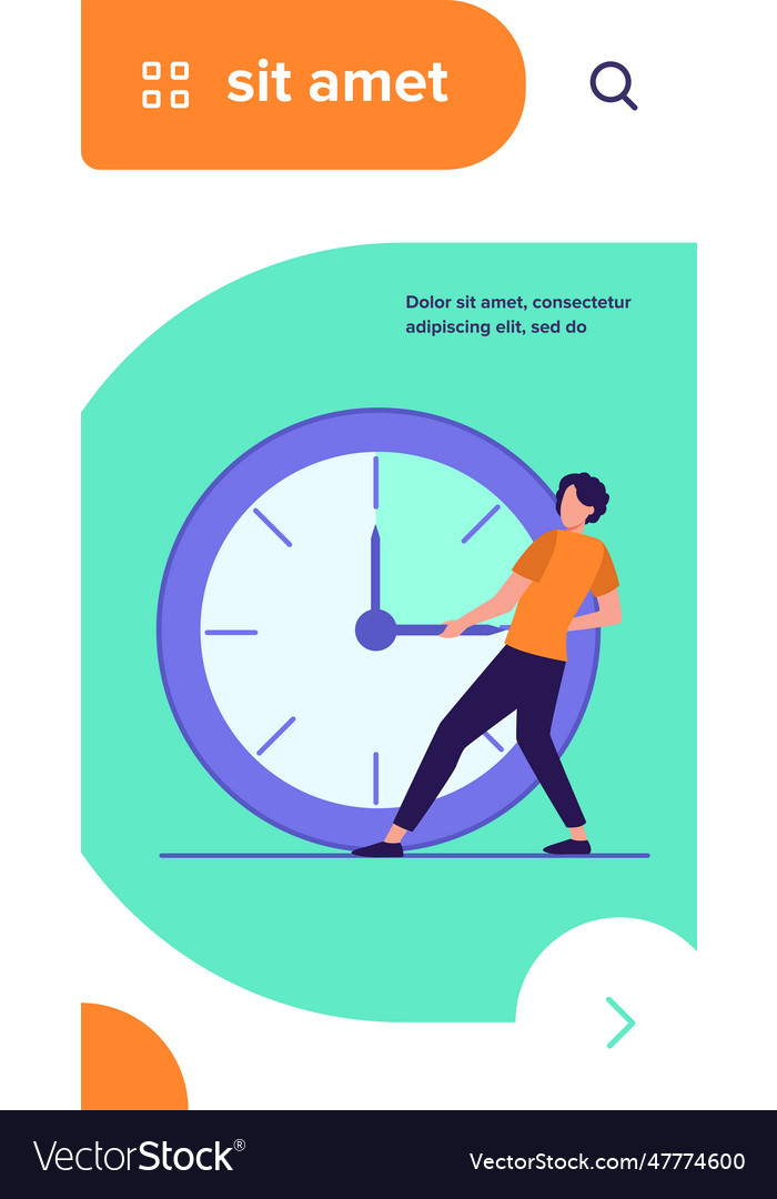 Guy moving clock hands Royalty Free Vector Image