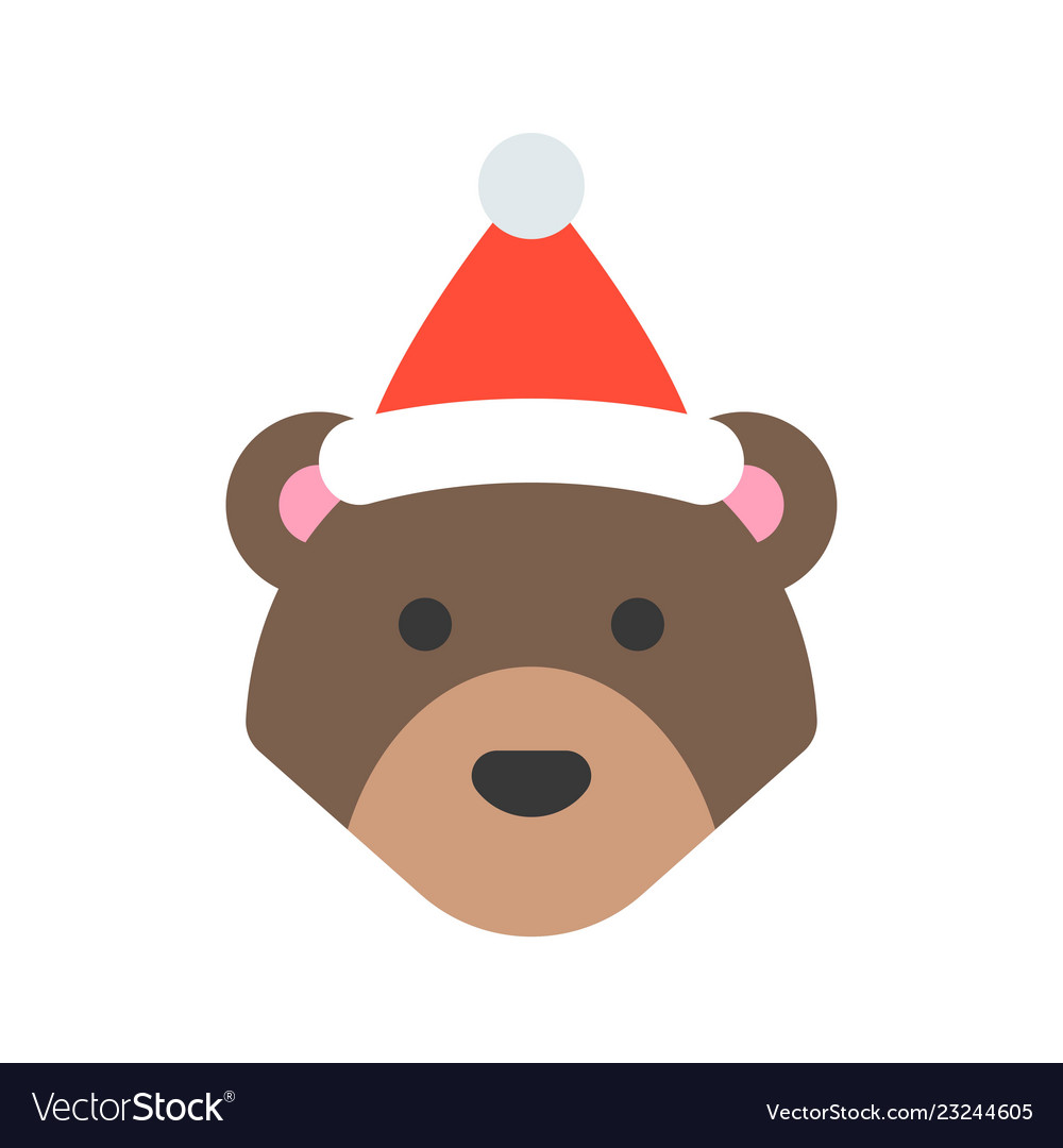 Bear wearing santa hat flat icon design