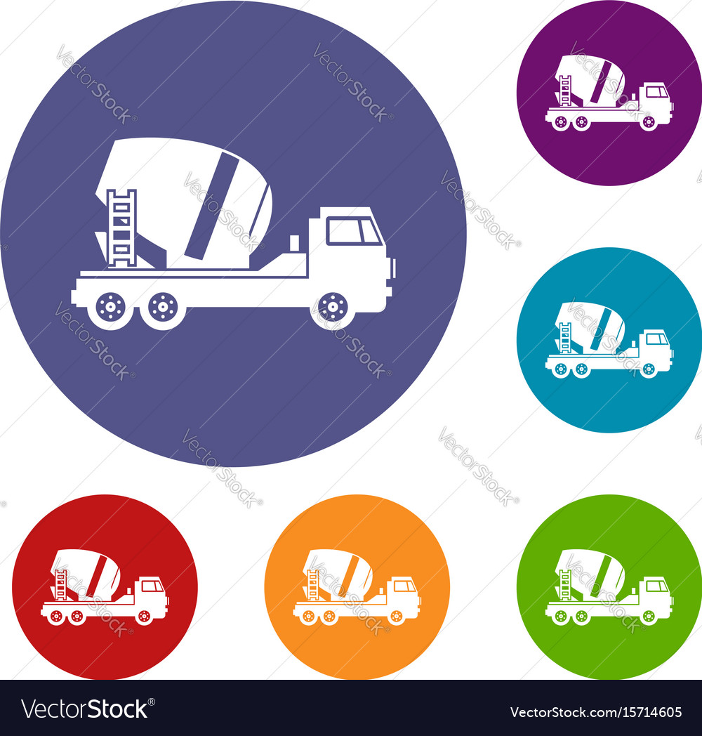 Concrete mixer truck icons set Royalty Free Vector Image