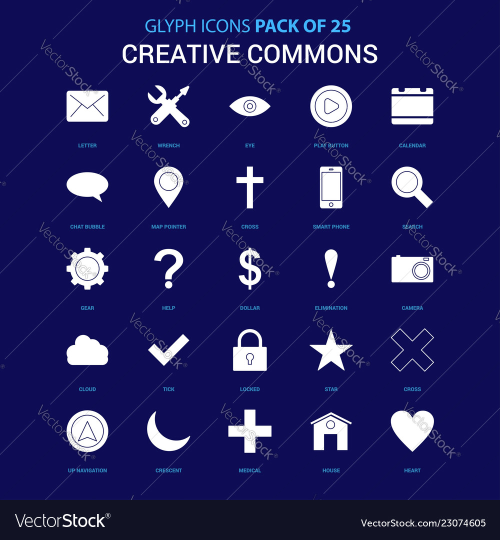 Creative commons white icon over blue background