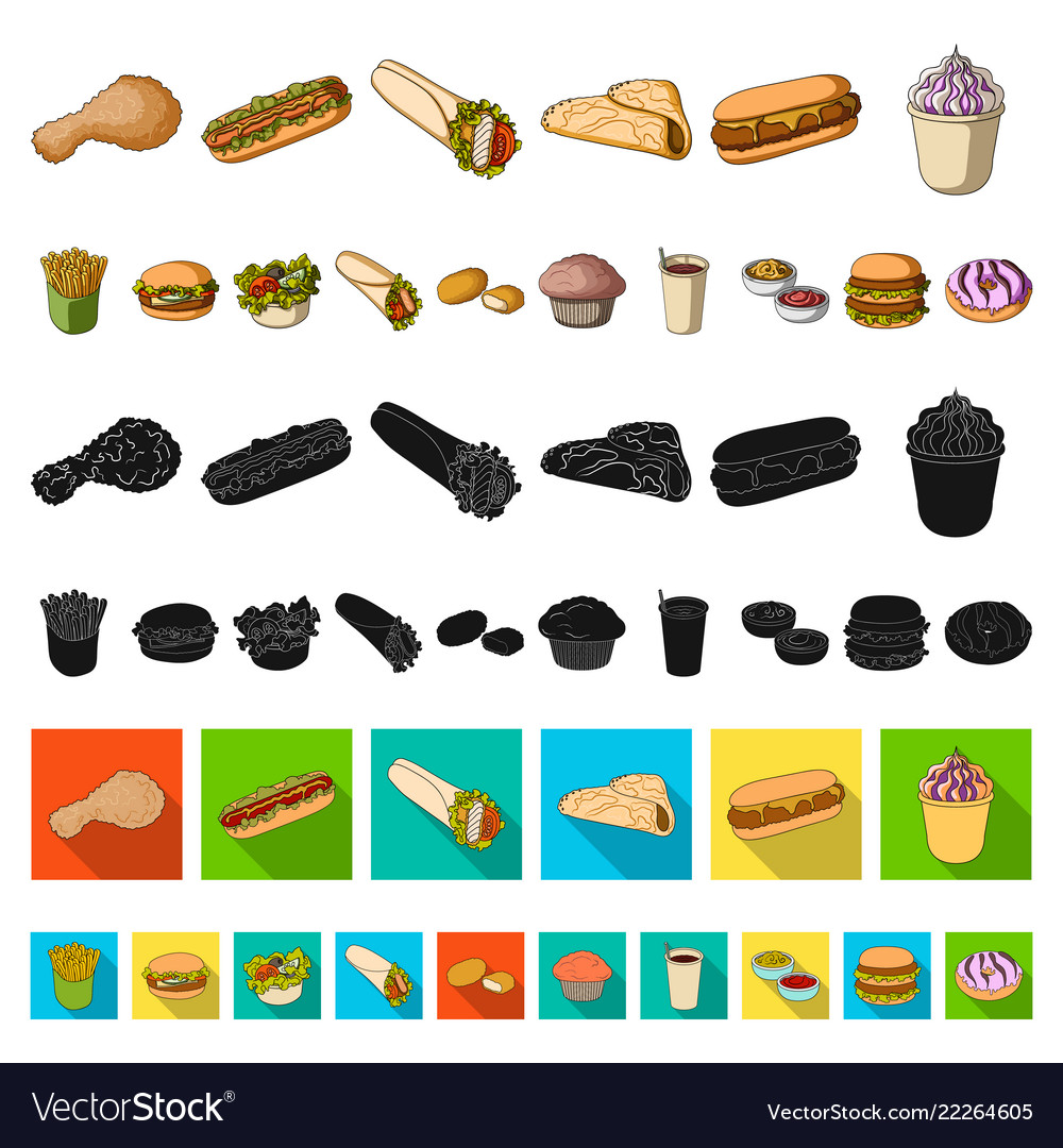 Fast food cartoon icons in set collection