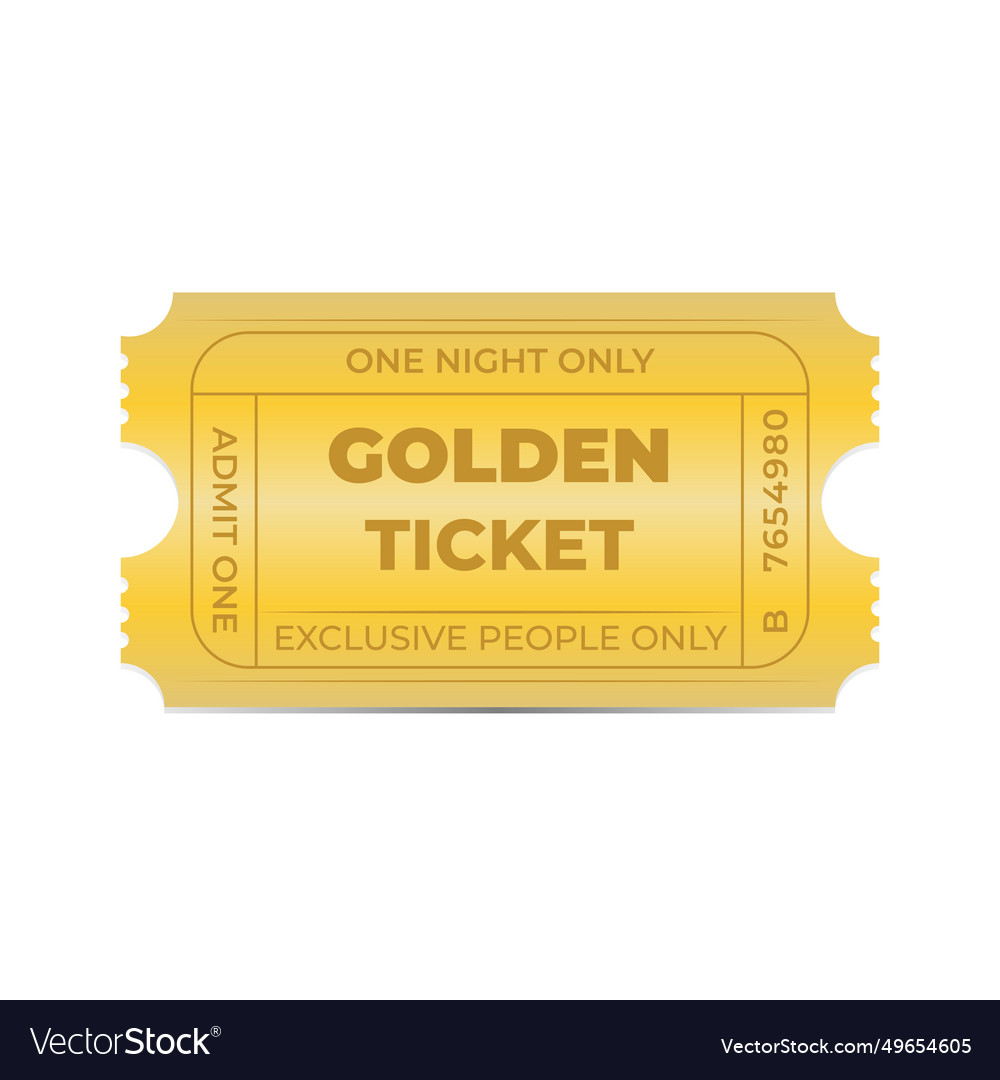 Golden ticket party coupon with a white