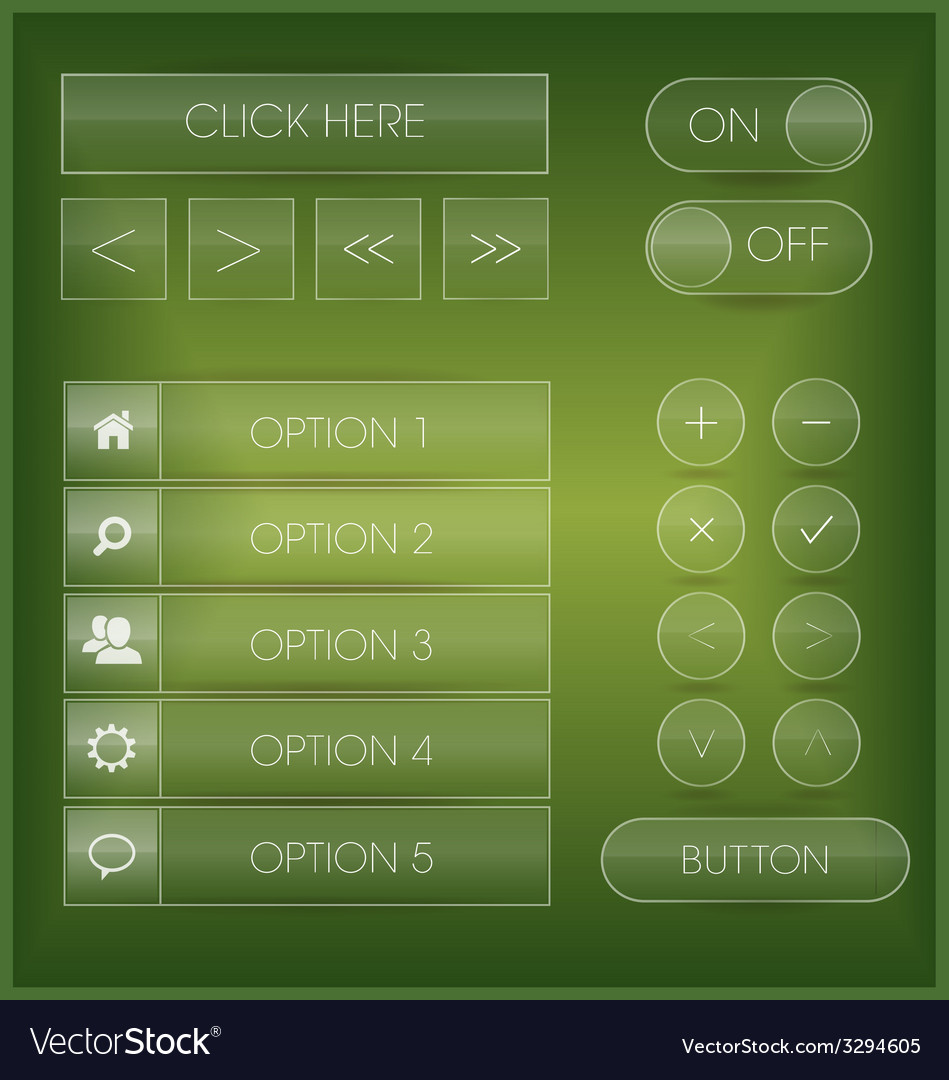 Green user interface web buttons and icons set