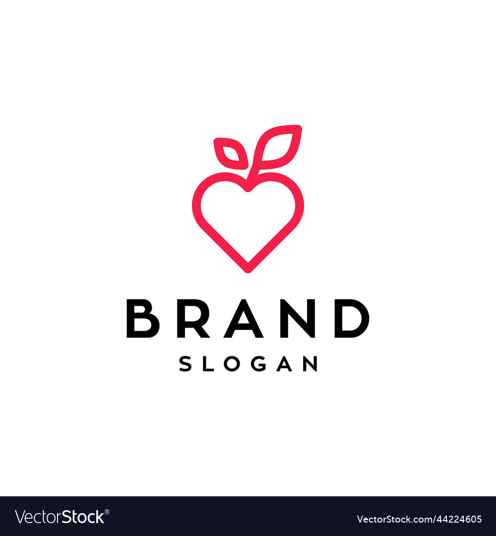 Heart fruit logo icon line love symbol with leaf Vector Image
