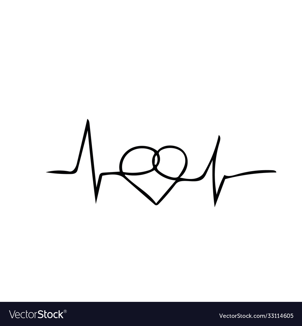 Heart shaped line cardiogram hand drawn in doodle