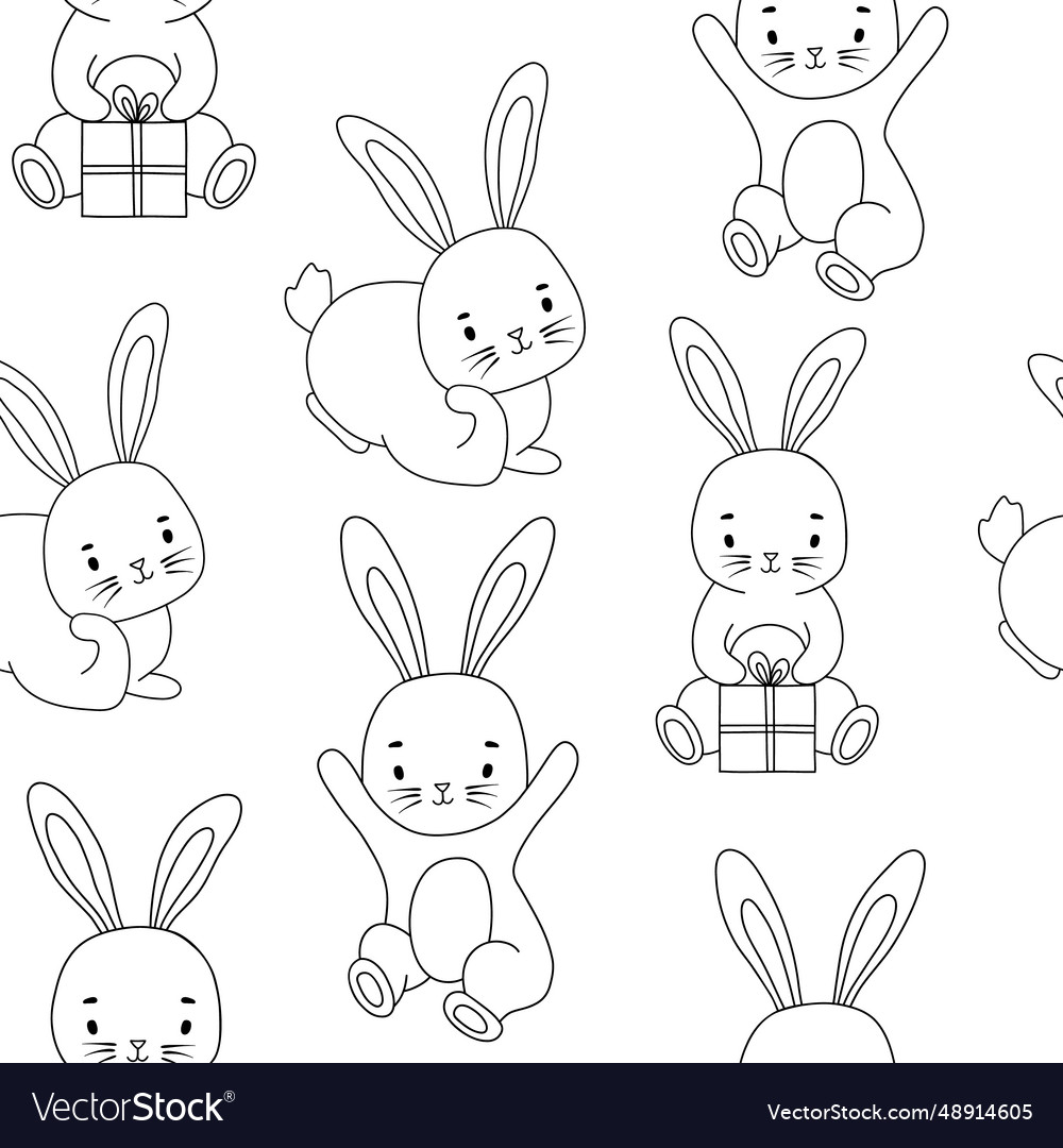 Nahtlose Linie monochrom Muster mit niedlichen Hase