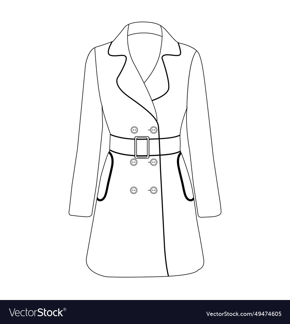 Womens double-breasted trench long coat Royalty Free Vector