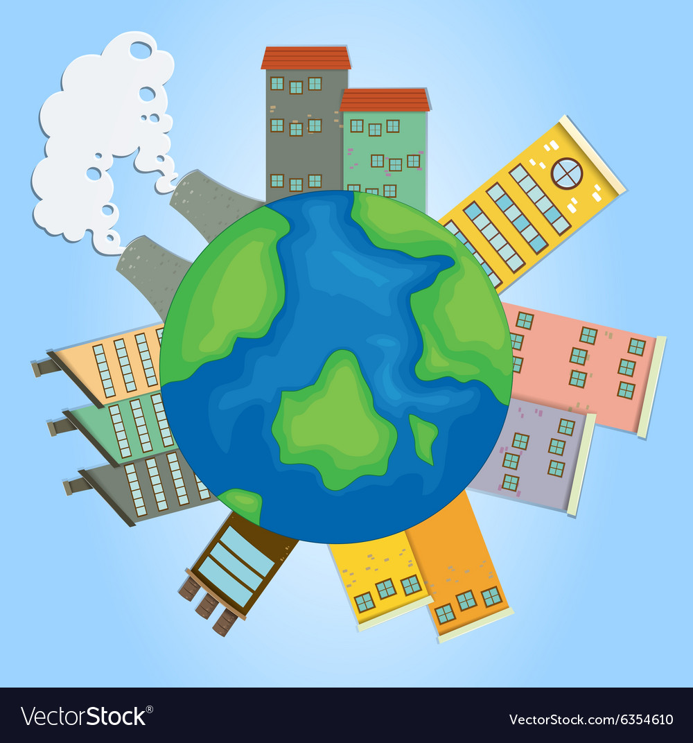 Earth with buildings and factories Royalty Free Vector Image