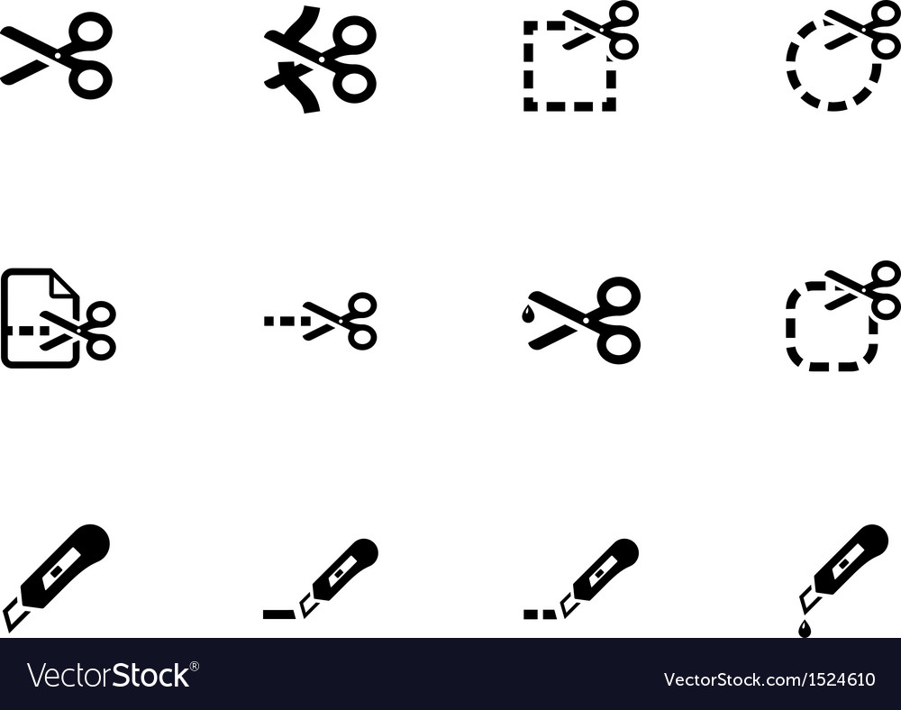 Scissors with cut lines icons