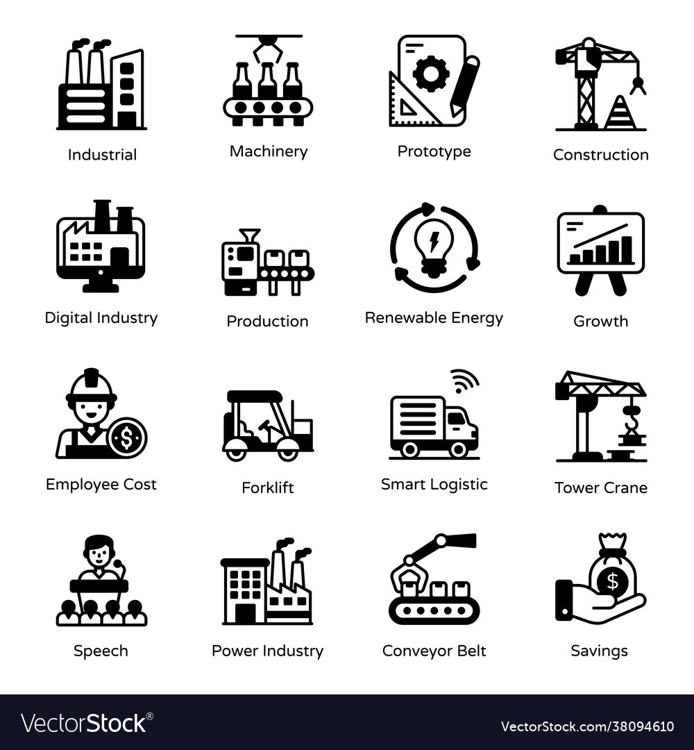 Set industrial revolution solid icons