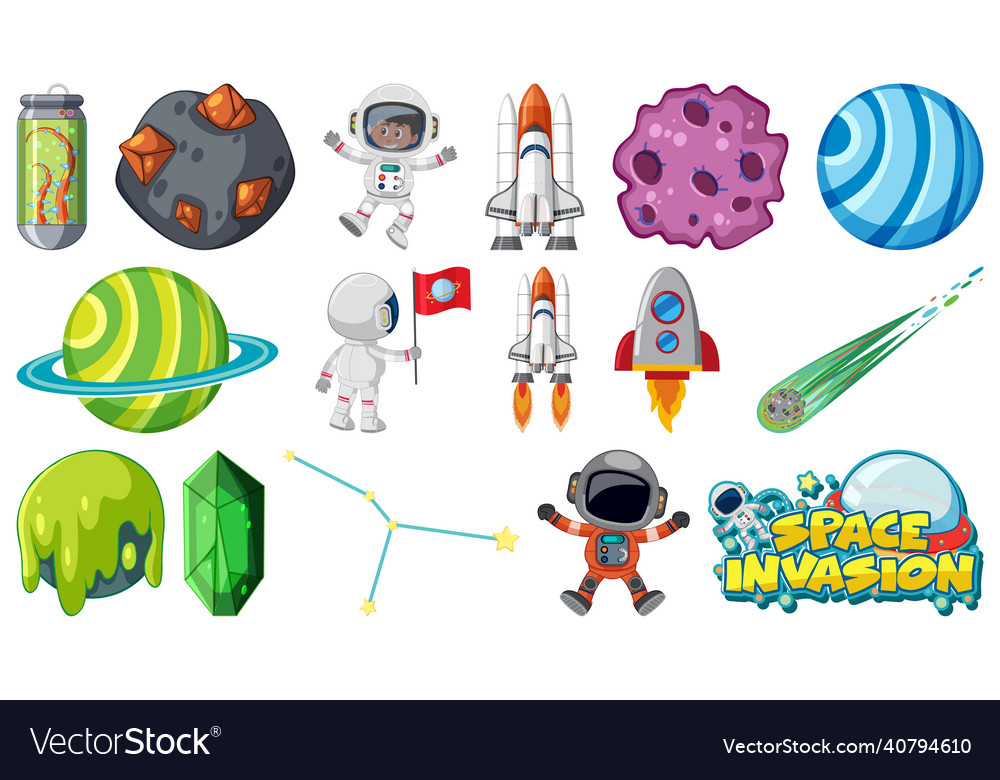 Set of isolated fantasy space objects vector image Set of isolated fantasy space objects