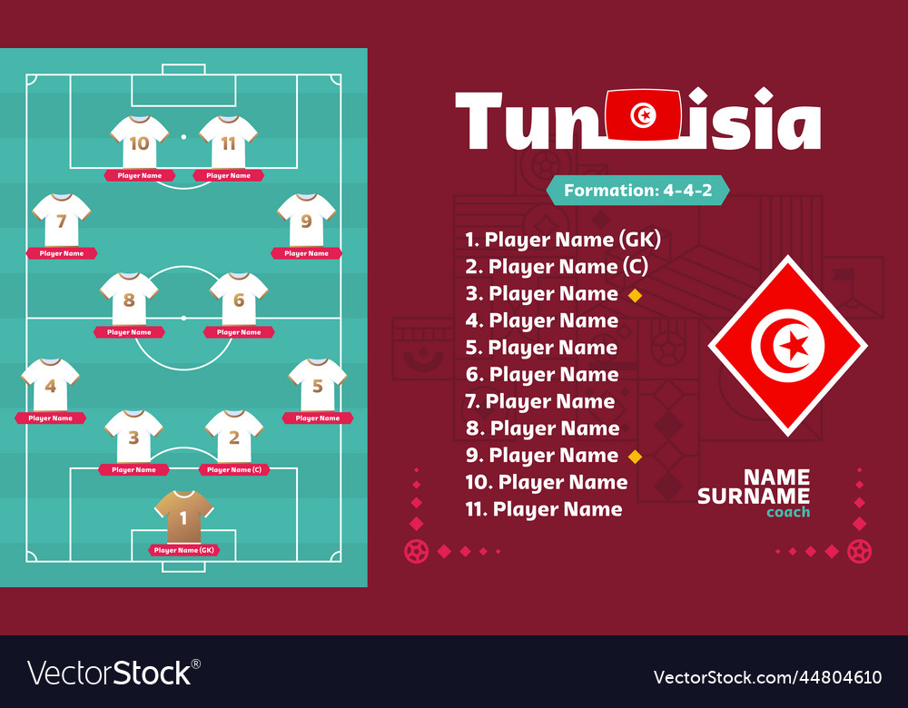 Tunisia lineup football 2022 tournament final Vector Image