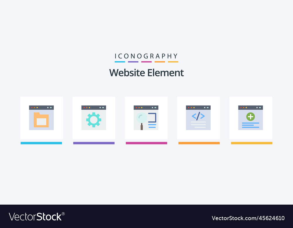 Website element flat 5 icon pack including coding