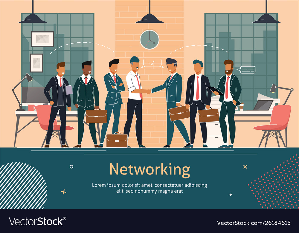 Business teams networking flat poster Royalty Free Vector