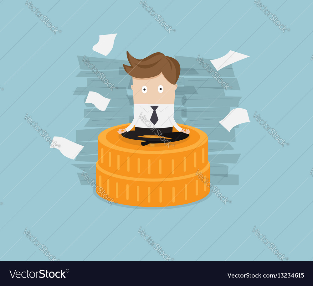 Businessman sitting on coins stack