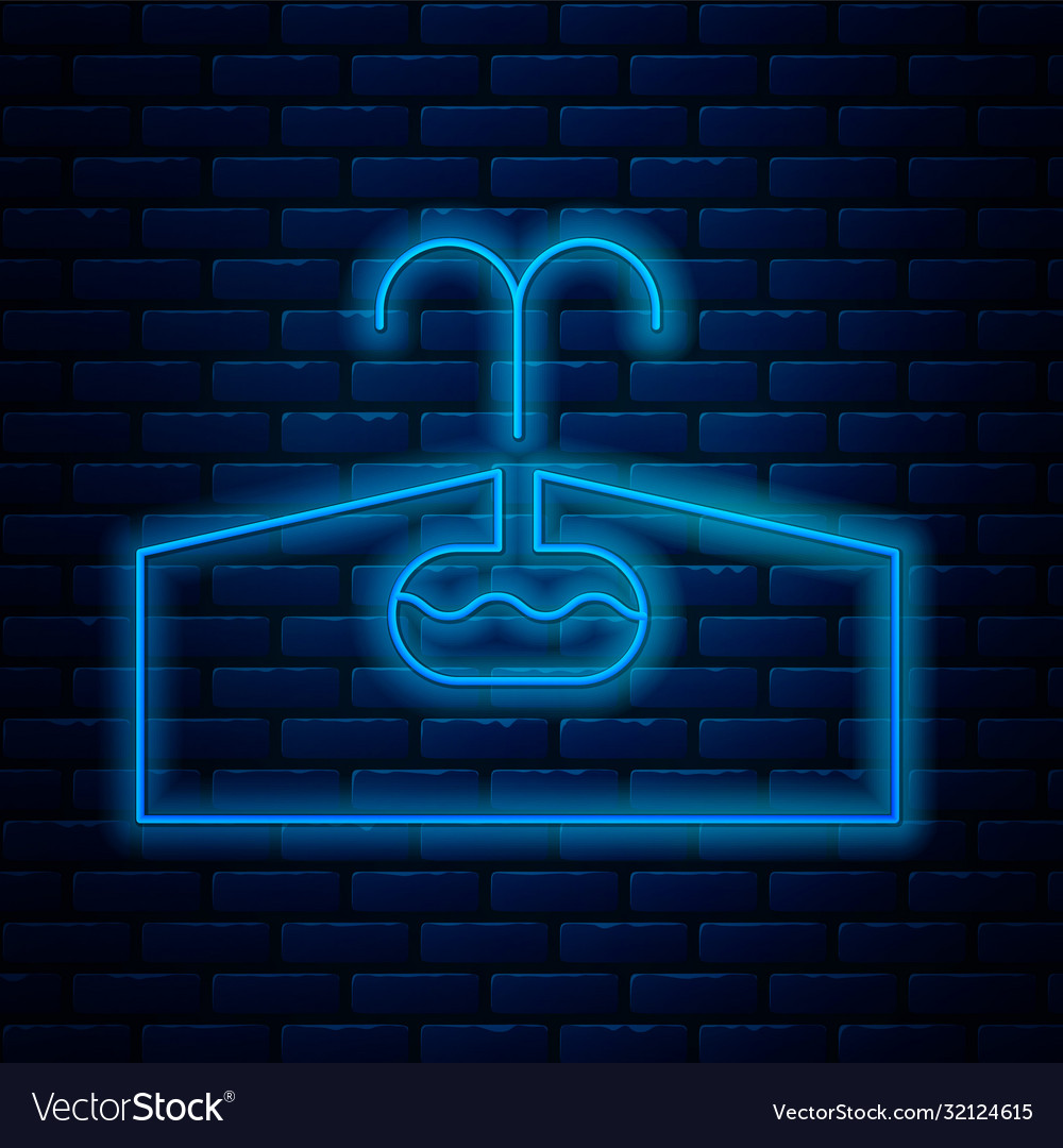 Glowing neon line oilfield icon isolated on brick