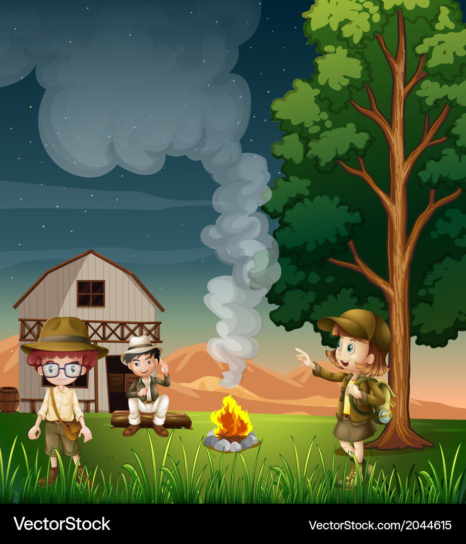 Kids near the campfire Royalty Free Vector Image