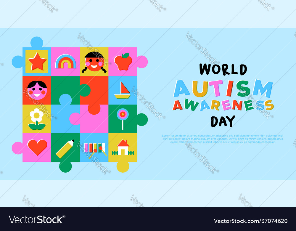 Autism awareness day kid puzzle game mosaic Vector Image