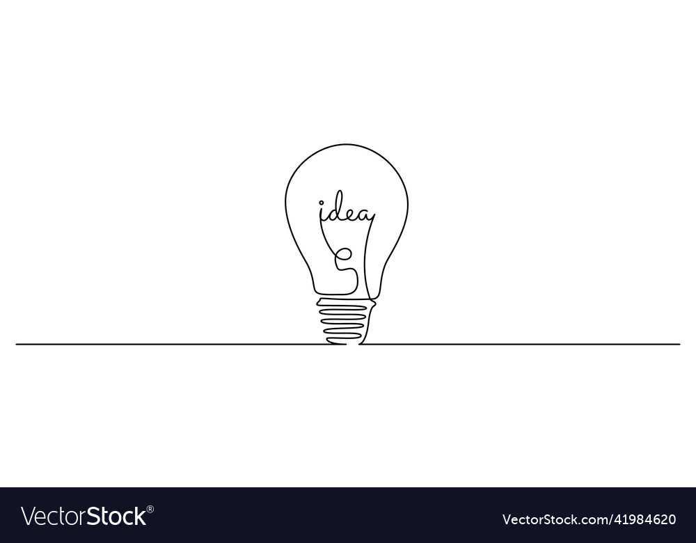 Light bulb with idea in one continuous line vector image Light bulb with idea in one continuous line