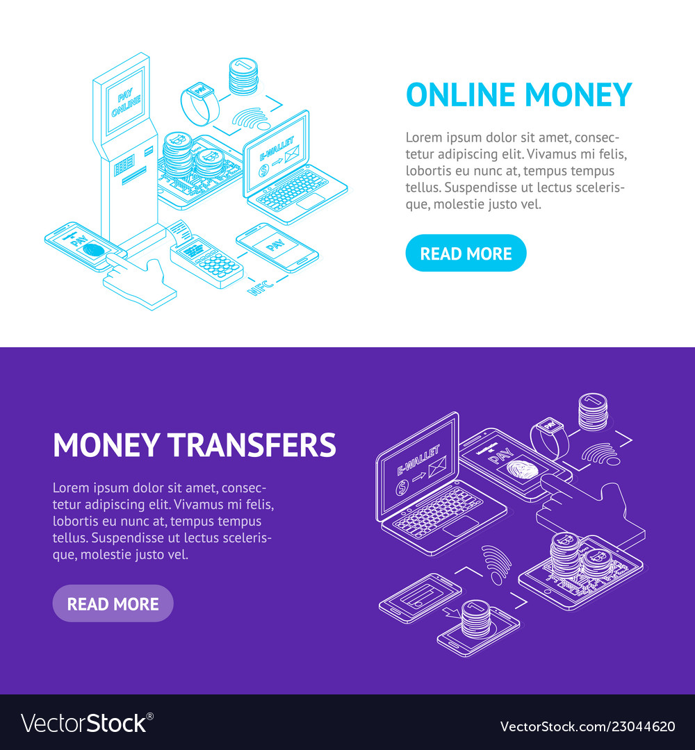 Online Payments Signs 3d Banner Horizontal Set Vector Image