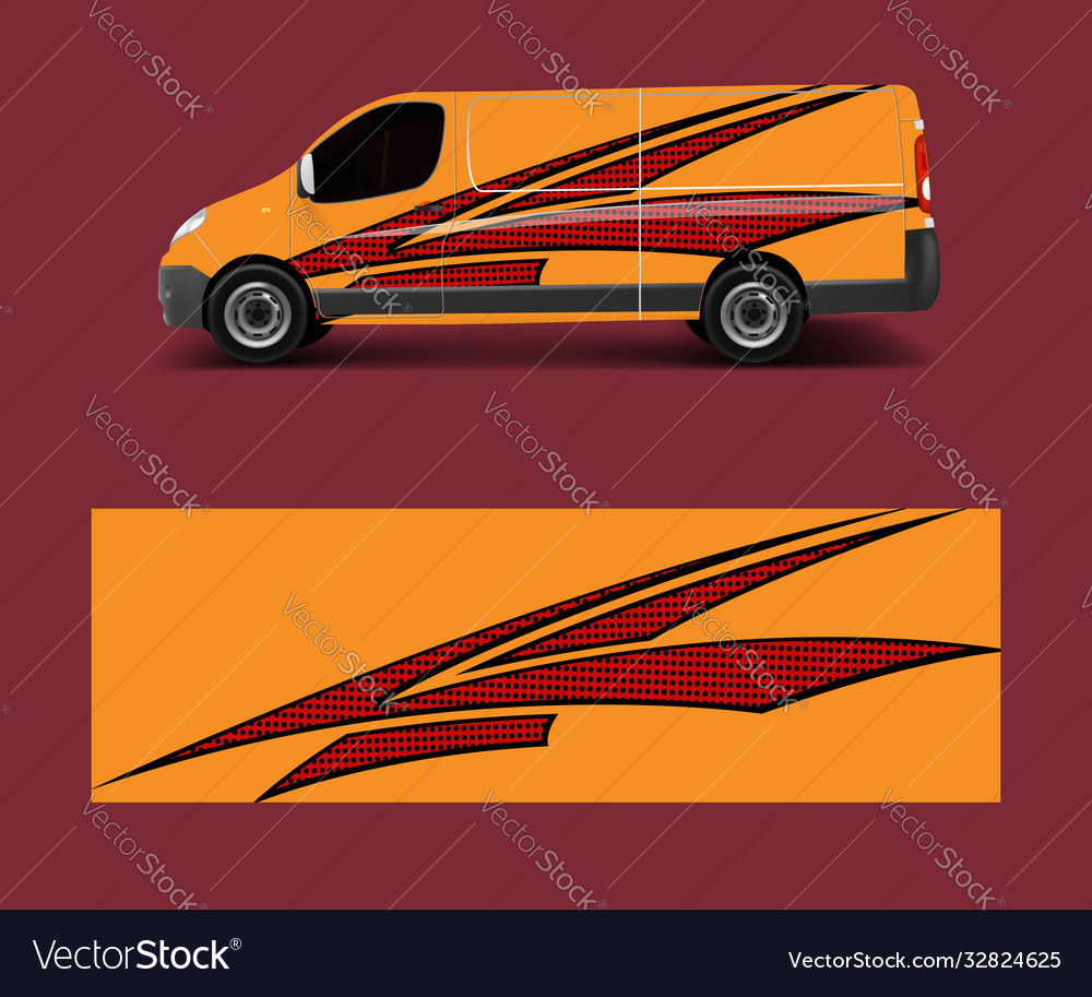 Cargo van decal with green wave shapes truck