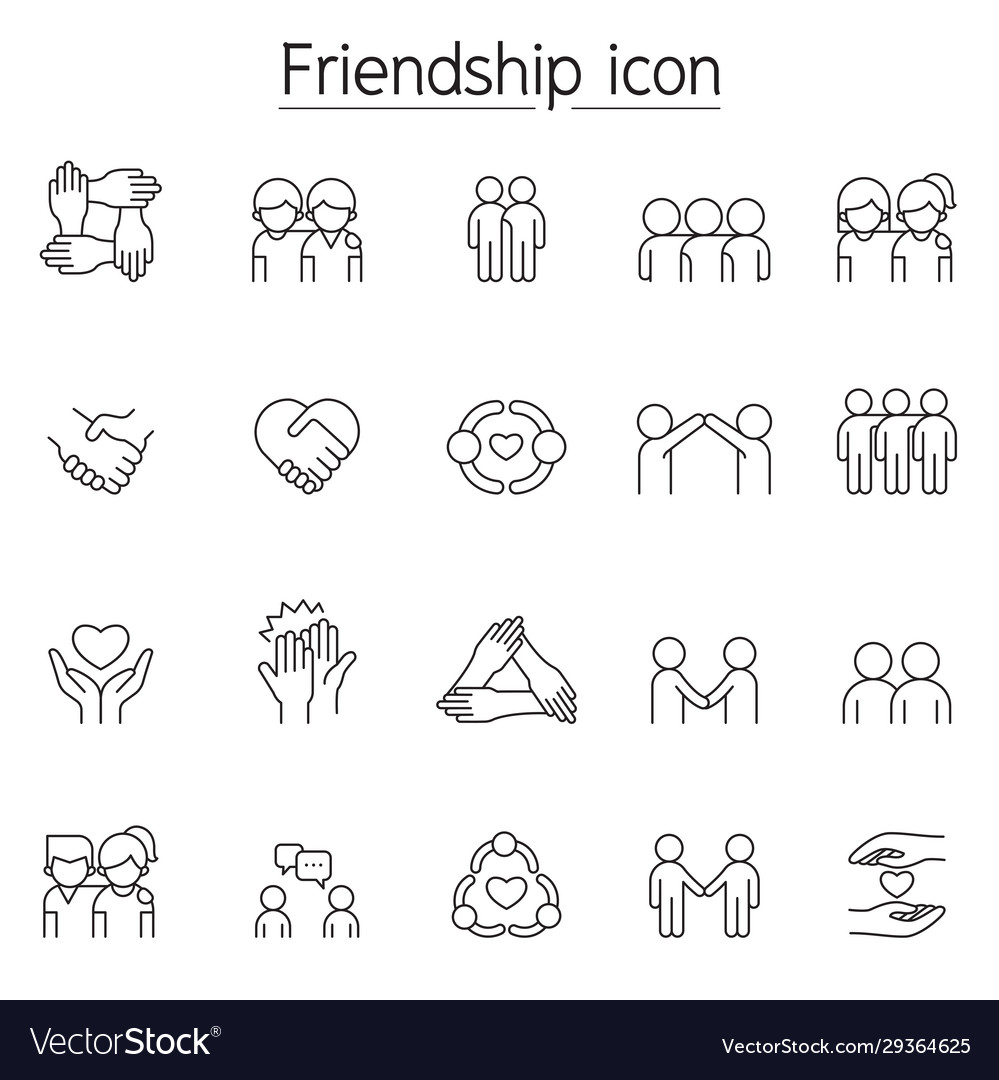 Friendship icon set in thin line style Royalty Free Vector