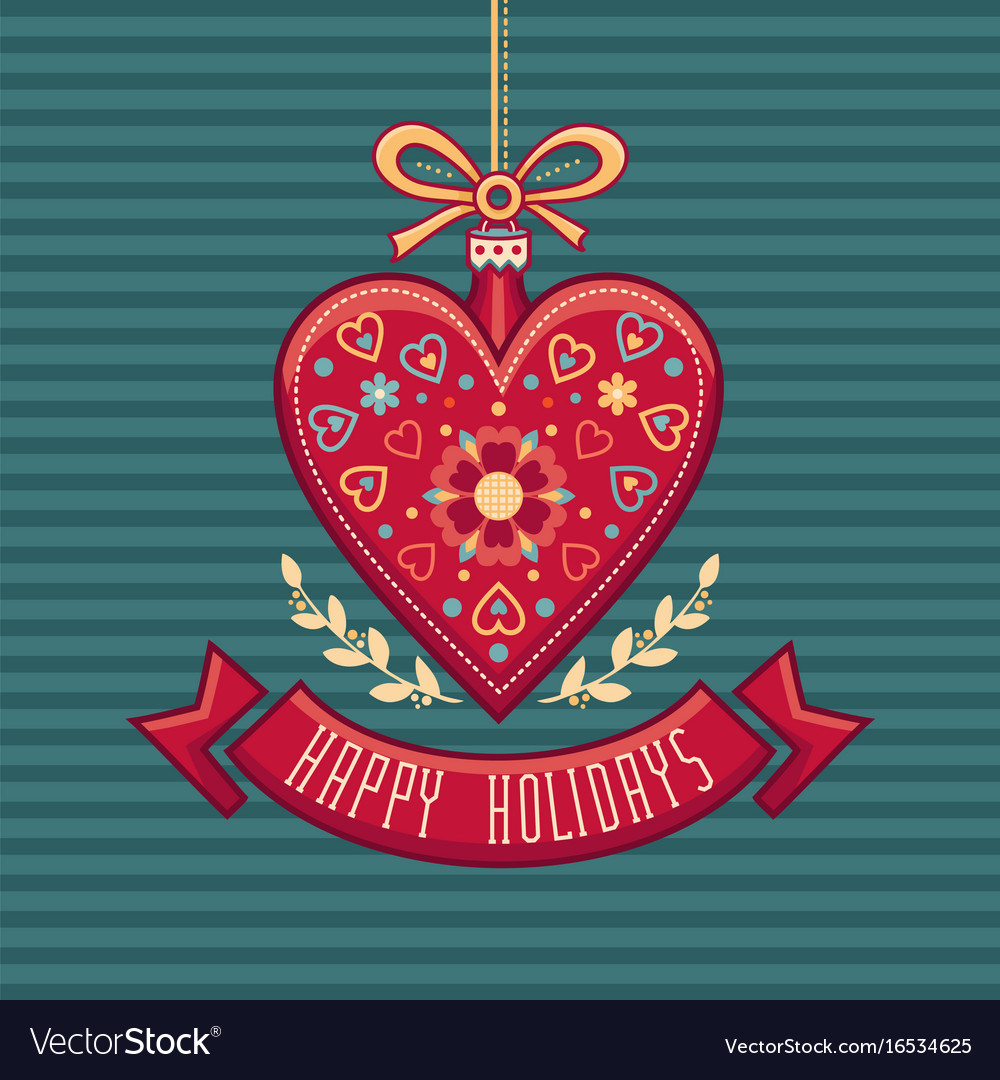 Greeting card in heart form happy holidays Vector Image