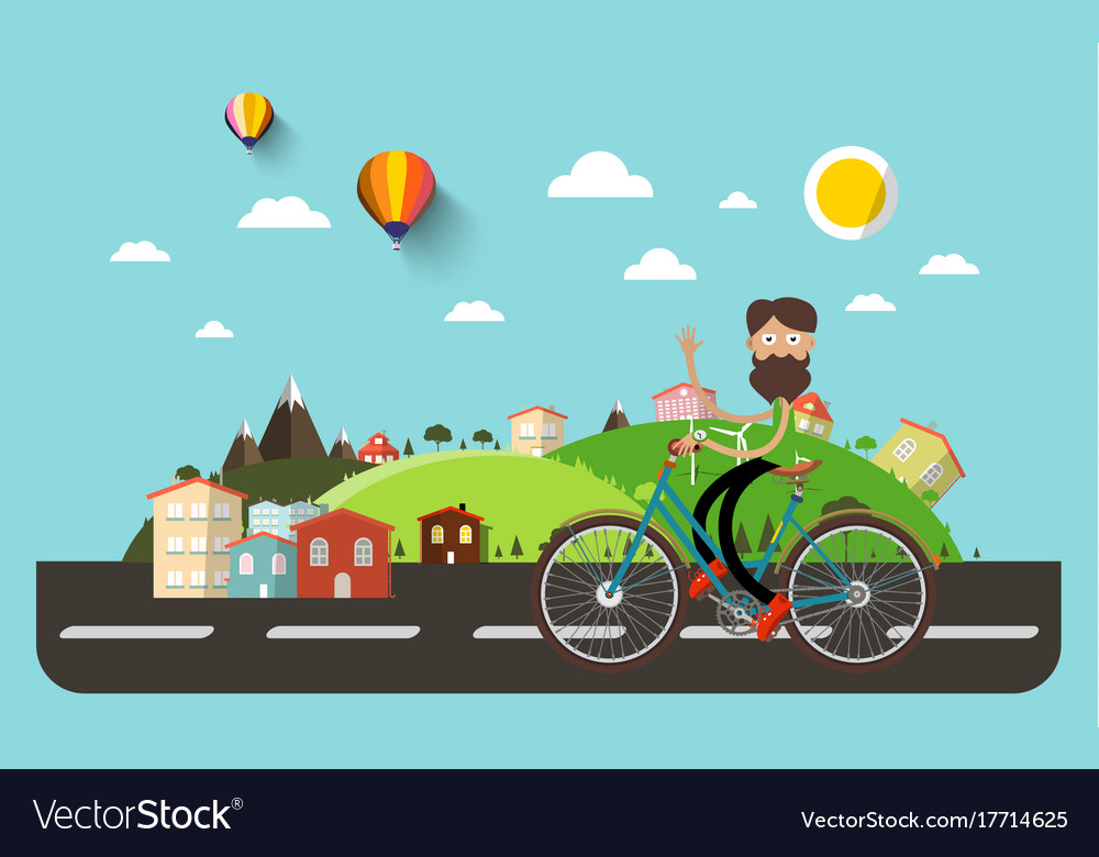 Man on bicycle with flat design abstract