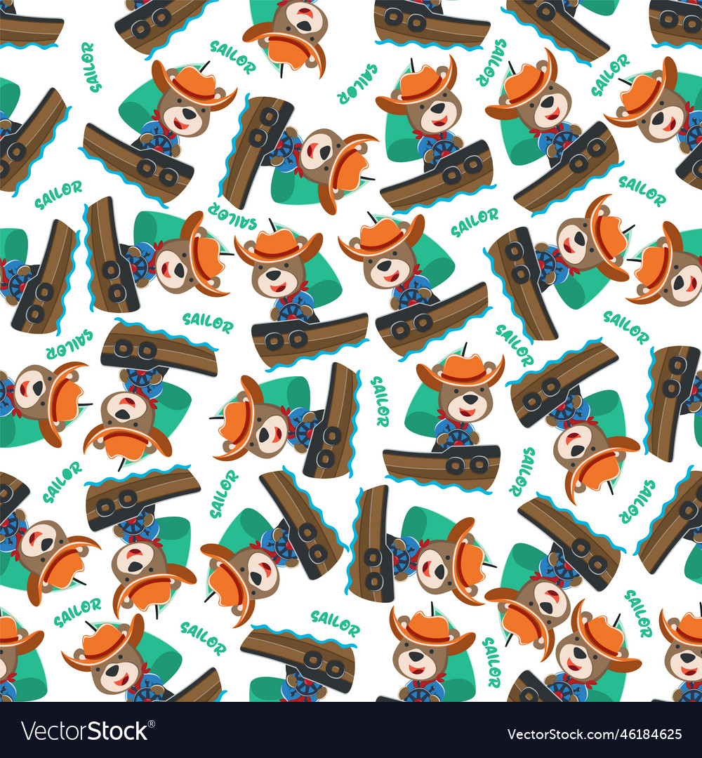 Seamless pattern with cute little bear the sailor vector image Seamless pattern with cute little bear the sailor
