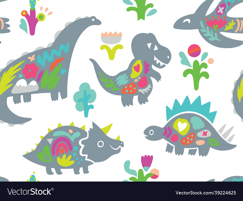 Silhouettes of dinosaurs with flora inside