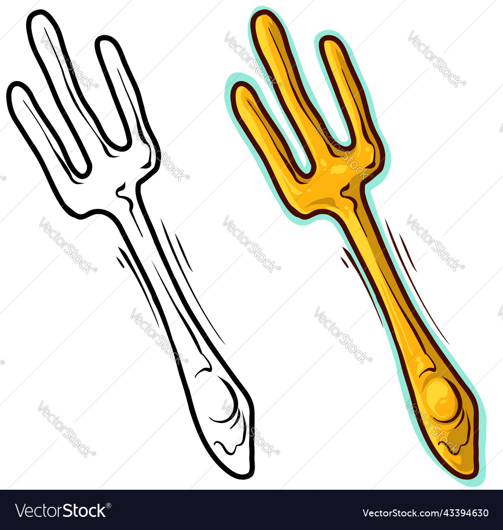 Cartoon golden fork or trident icon