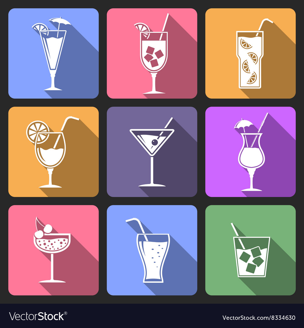 Cocktail flat icons set Royalty Free Vector Image