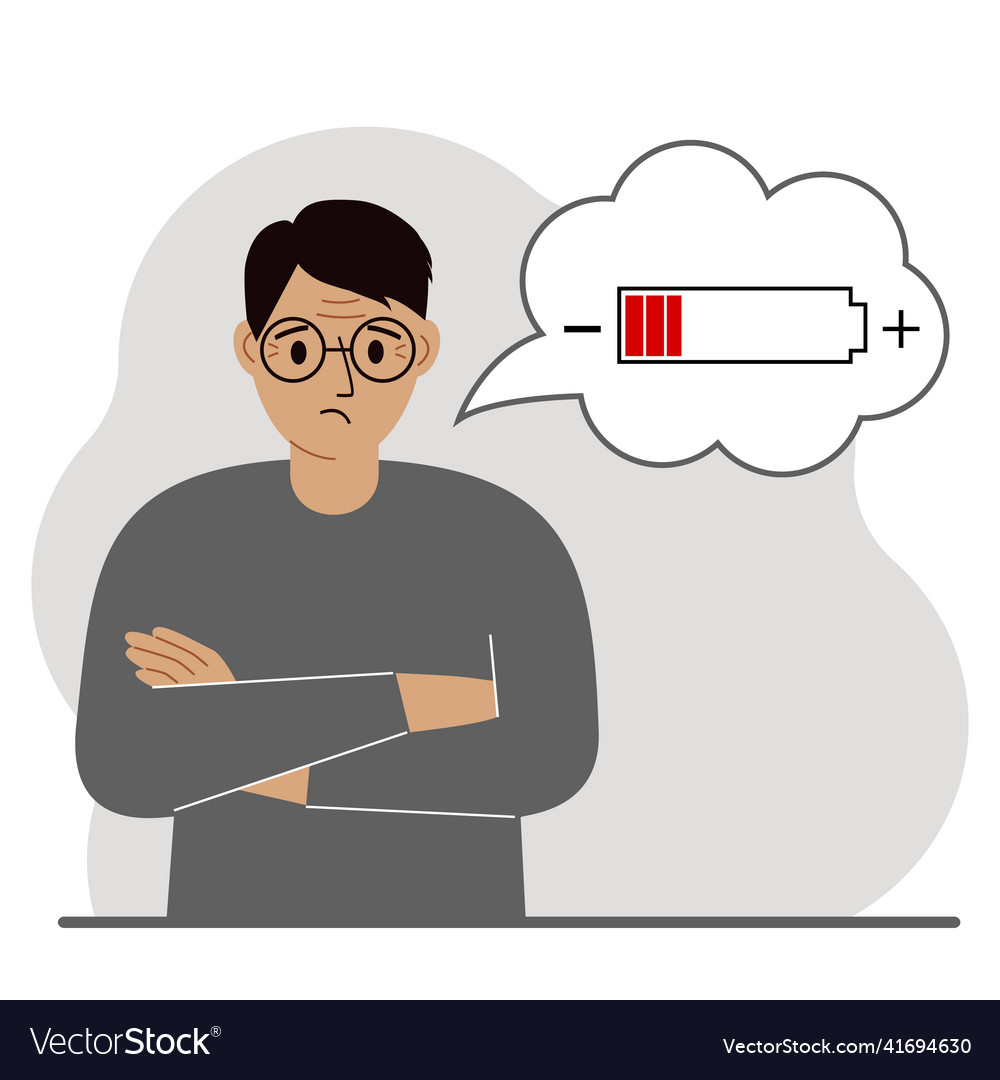 Conceptual of low battery sad man