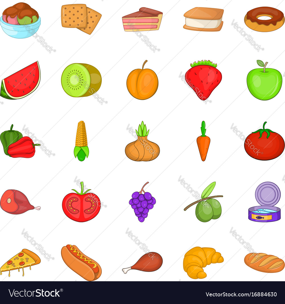 Hot dog icons set cartoon style Royalty Free Vector Image