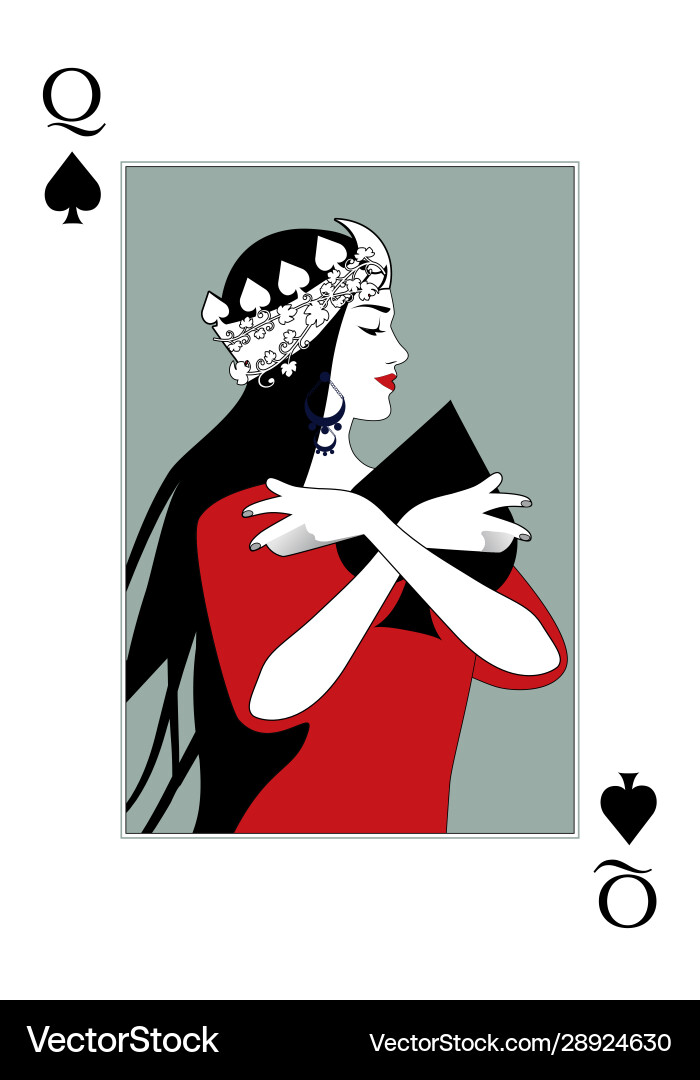 Queen spades wearing a crown surrounded by Vector Image