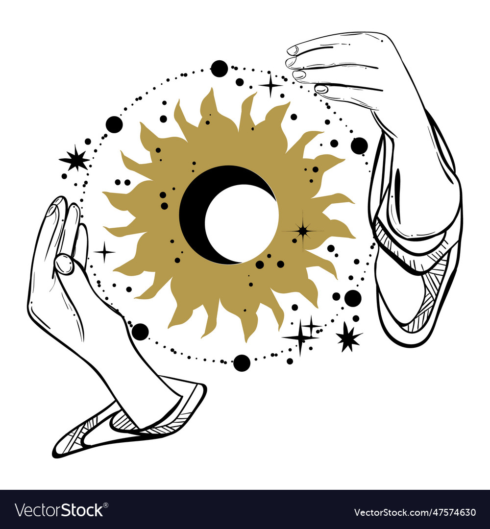 Vintage boho with magic hands and planets Vector Image