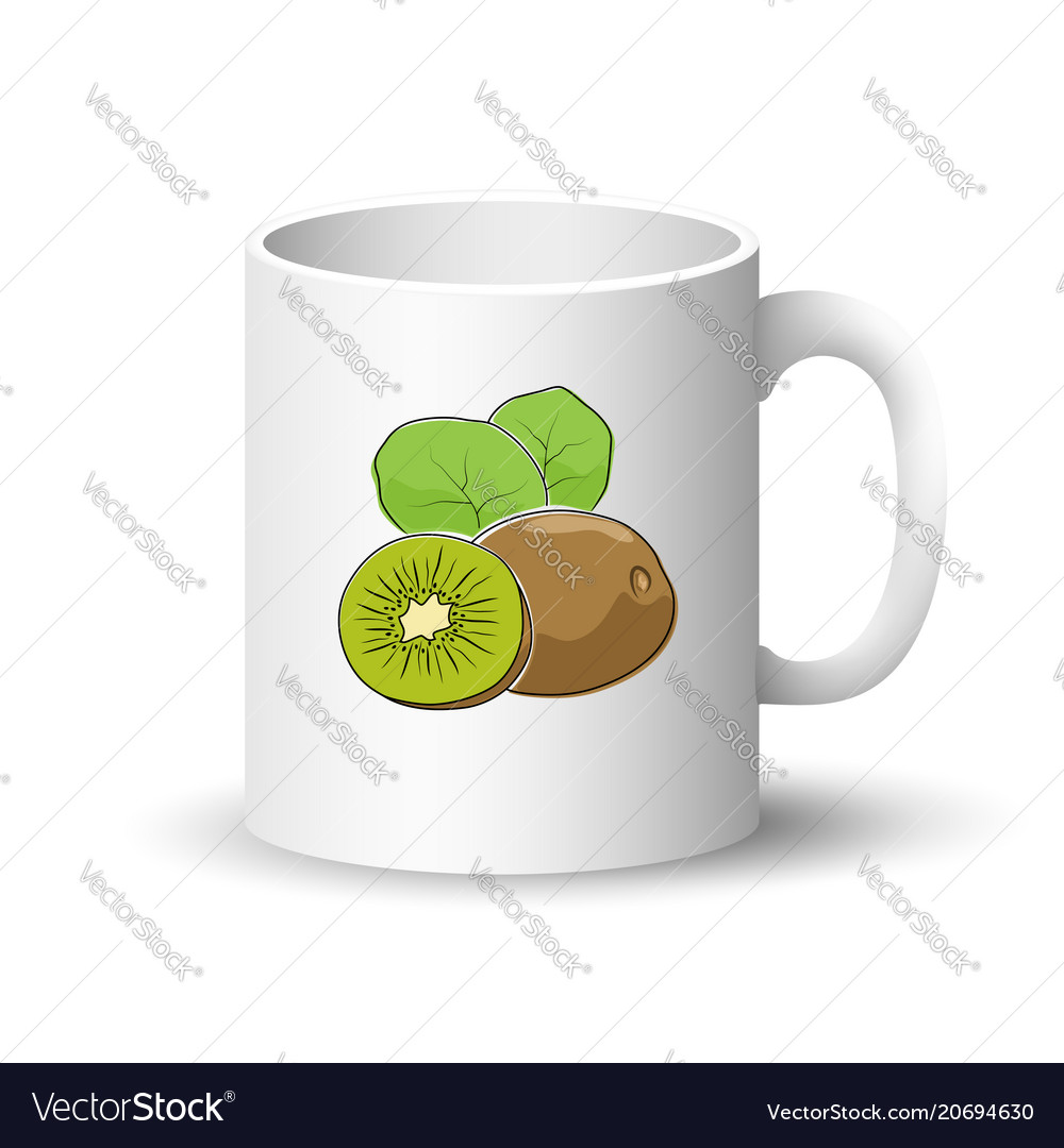 White mug with kiwifruit