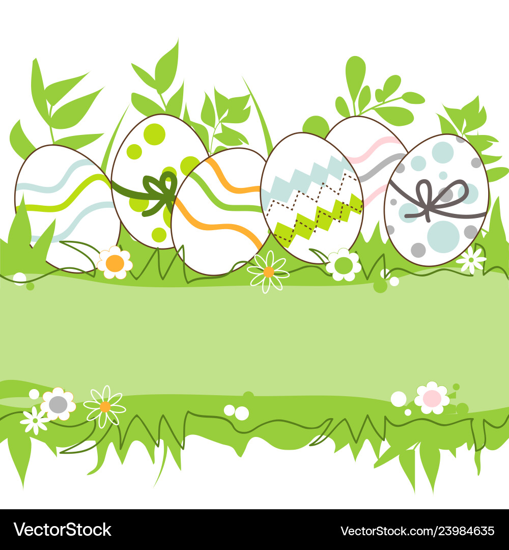 Easter eggs in grass frame space for text Vector Image