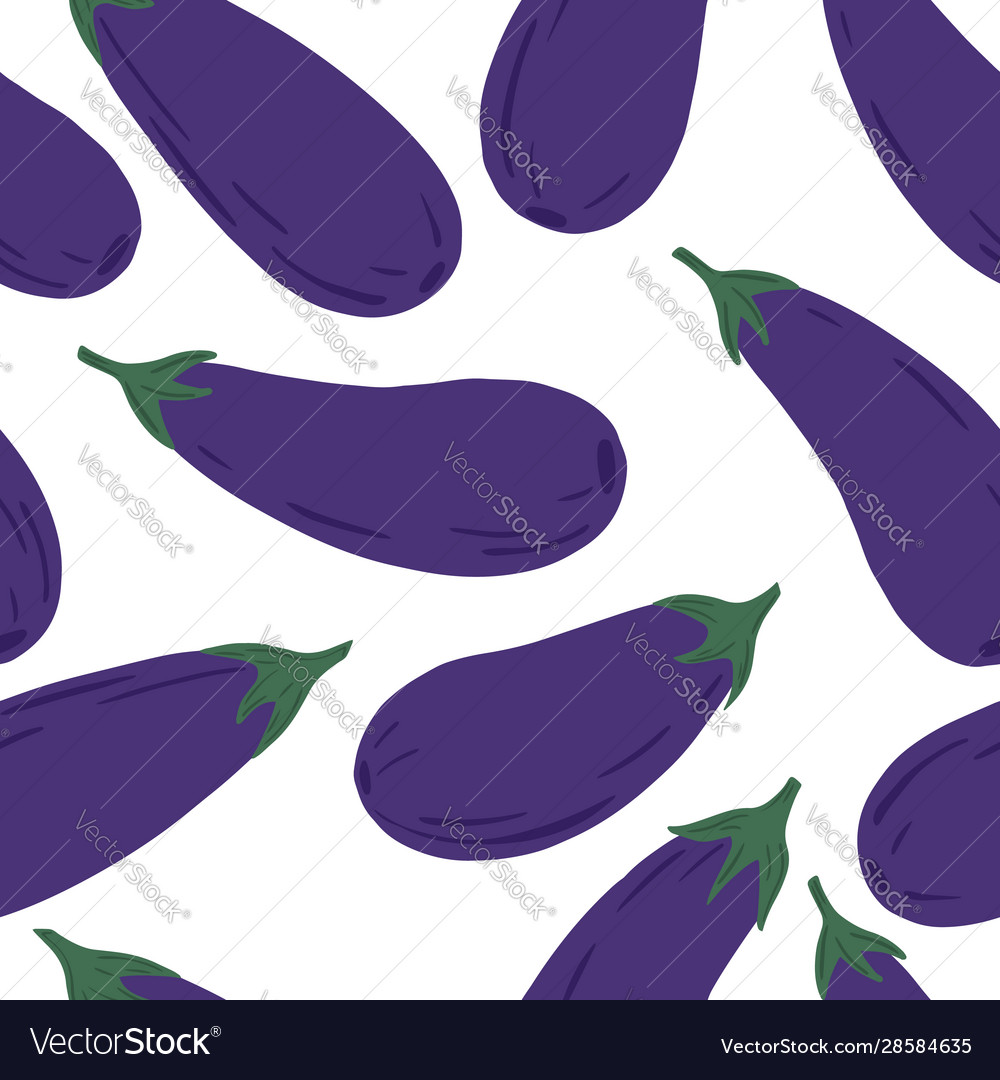 Eggplants seamless pattern on white background Vector Image