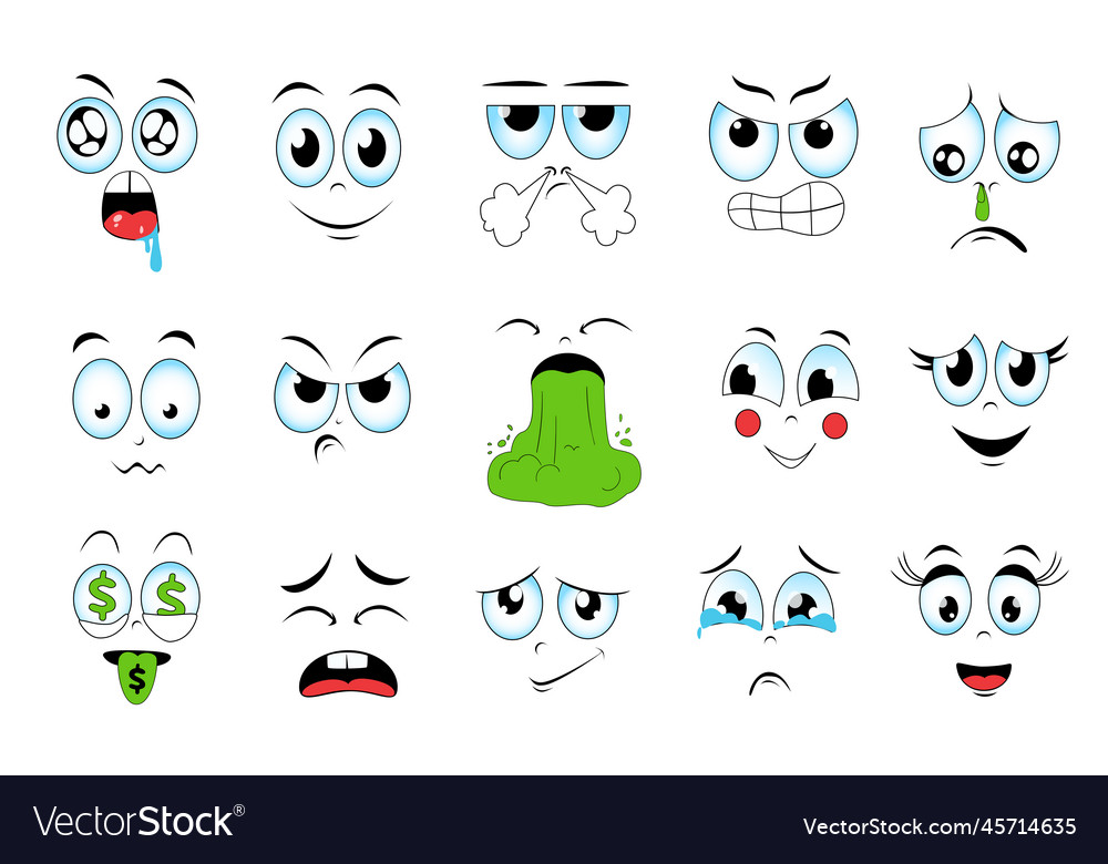 Faces Expressing Different Emotions Set Graphic Vector Image 0097