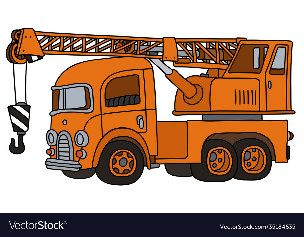 Funny retro orange truck crane Royalty Free Vector Image